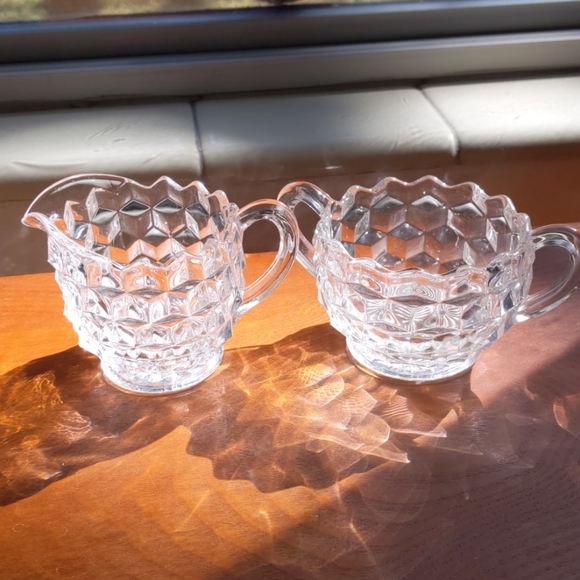 Fostoria Glass, American No 2056,Creamer & Sugar - Picture 1 of 7